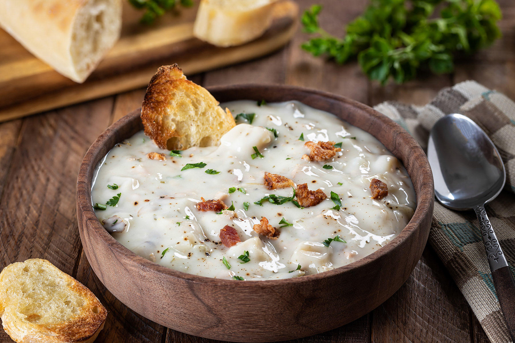 New england clam chowder with bacon bits