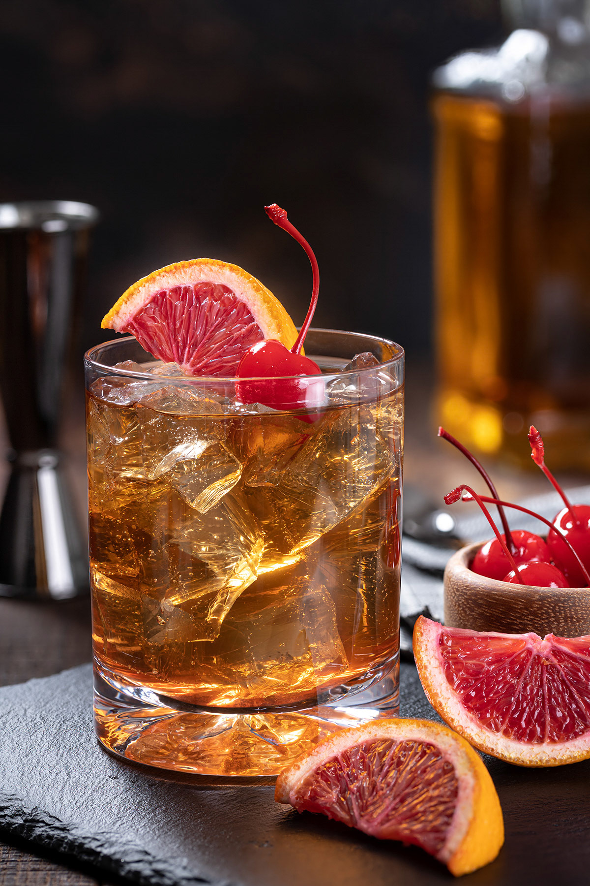 Old fashioned with orange slice and cherry