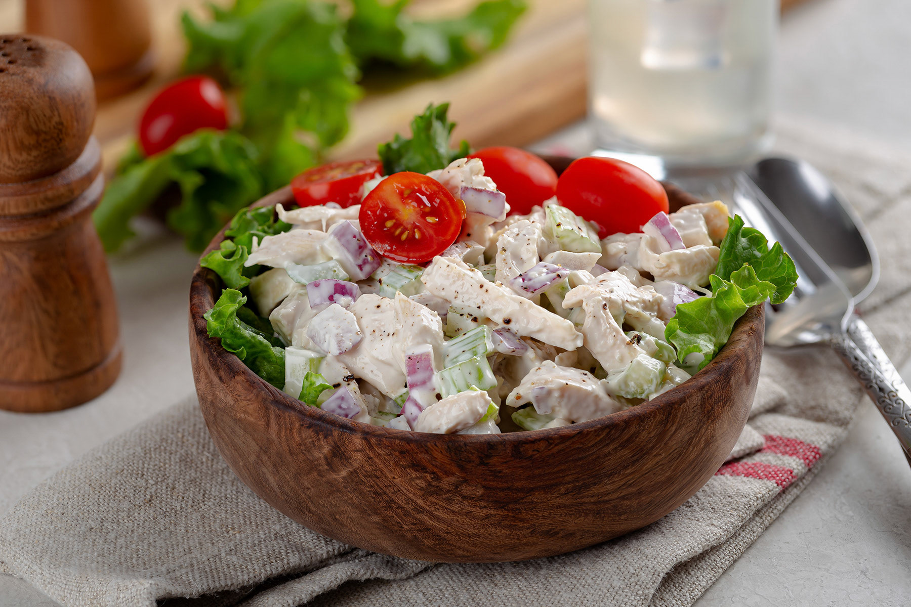 Chicken salad with lettuce and  tomatoes