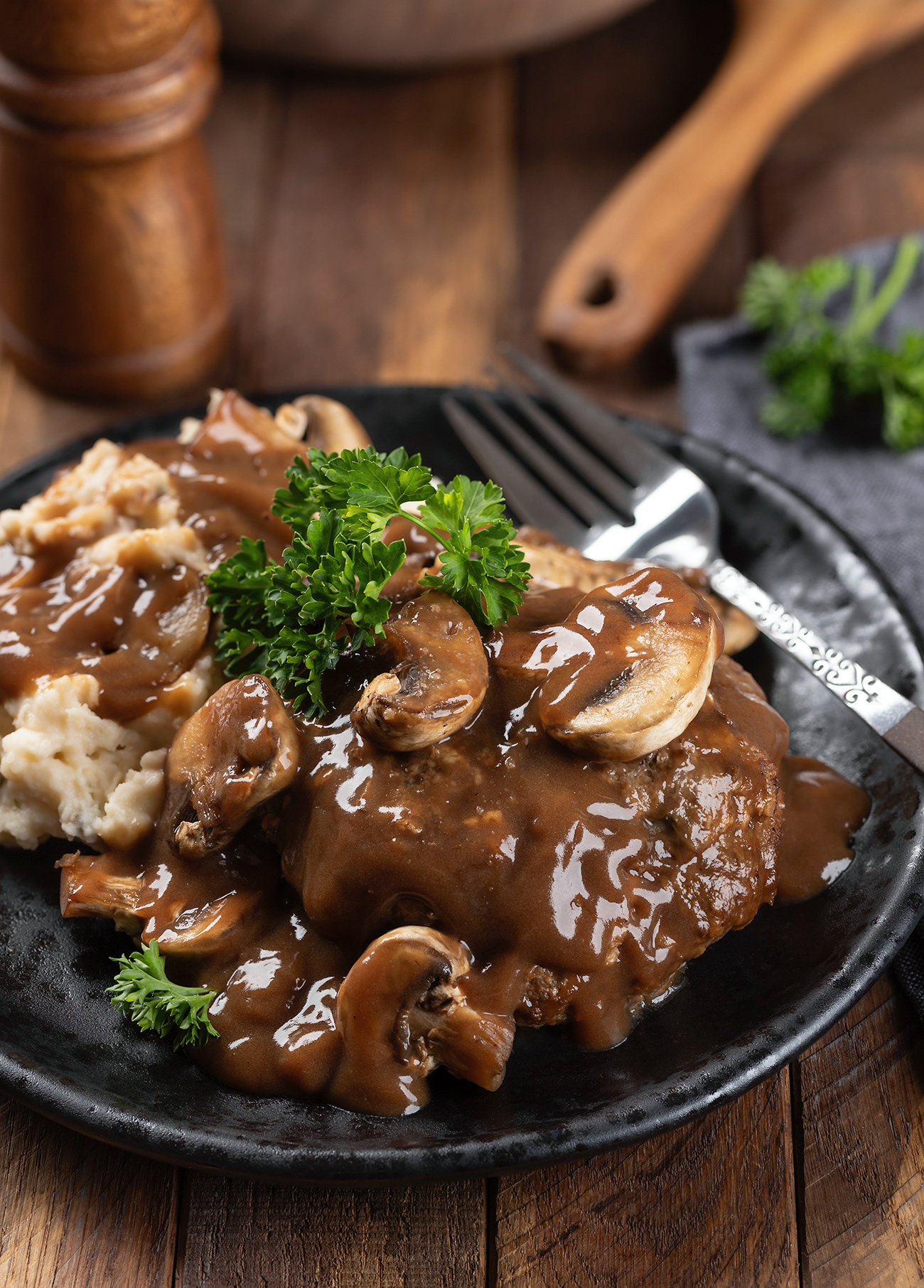 Salisbury steak with mushroom gravy