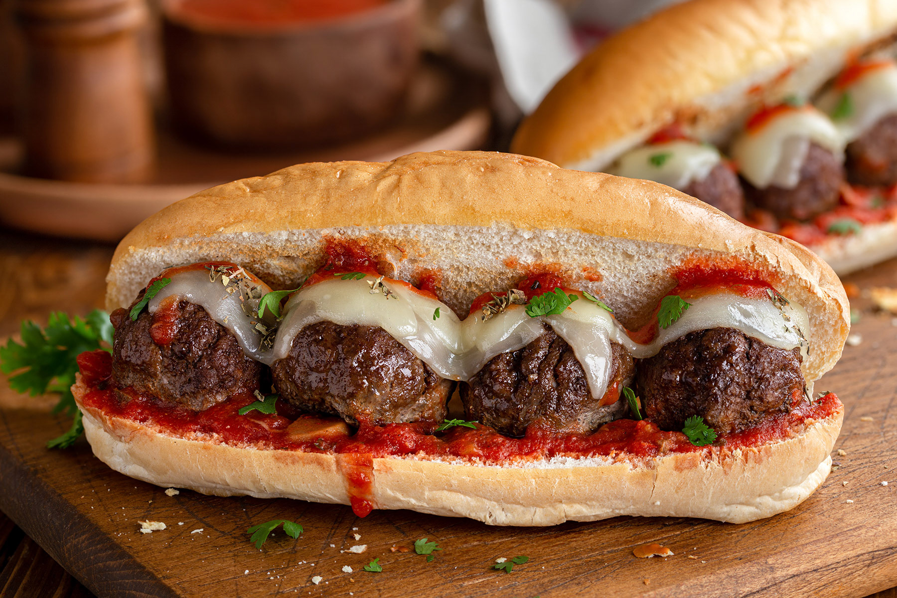 Meatball sandwich on a hoagie roll