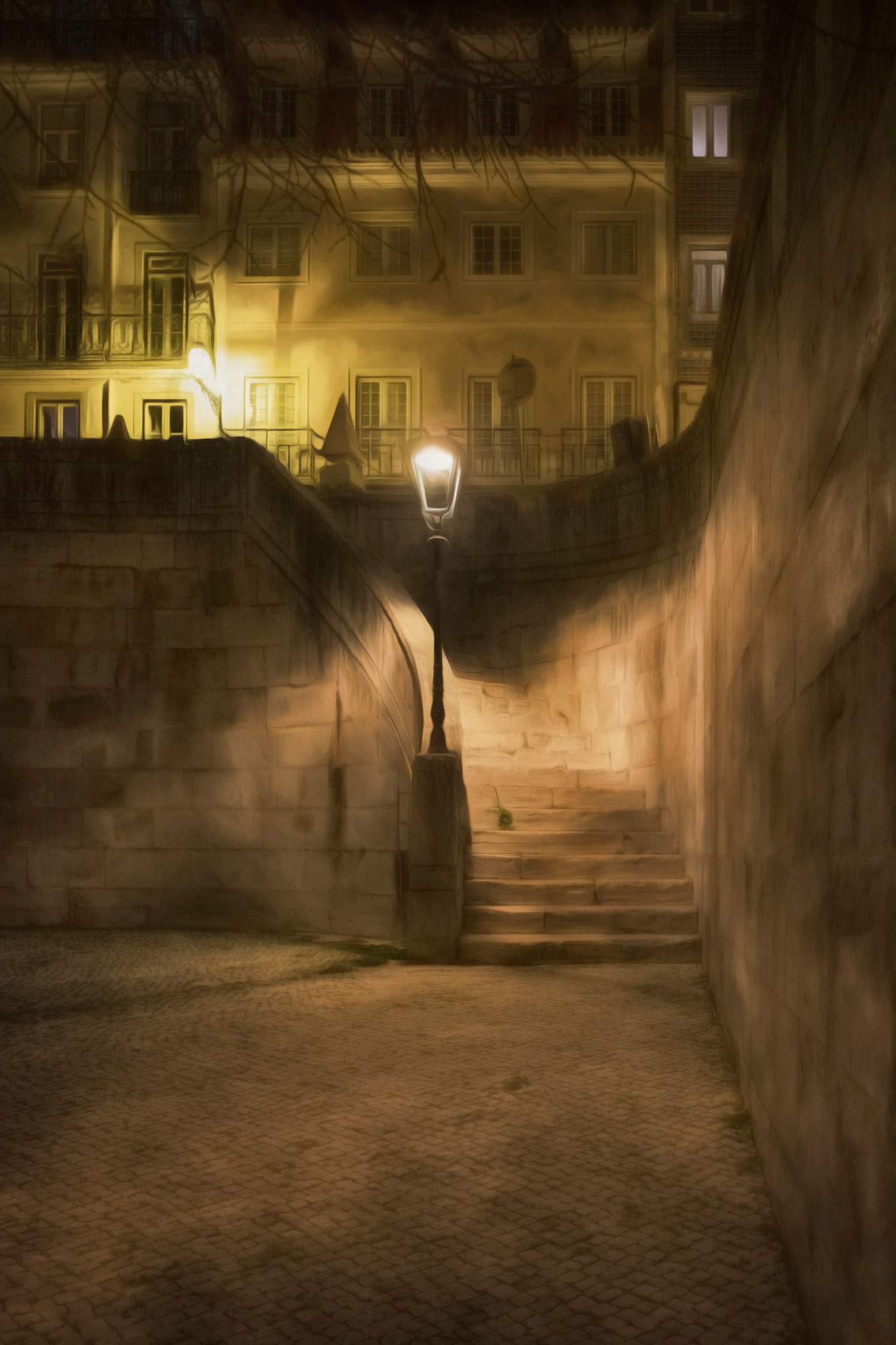 Lamplit Staircase Lisbon