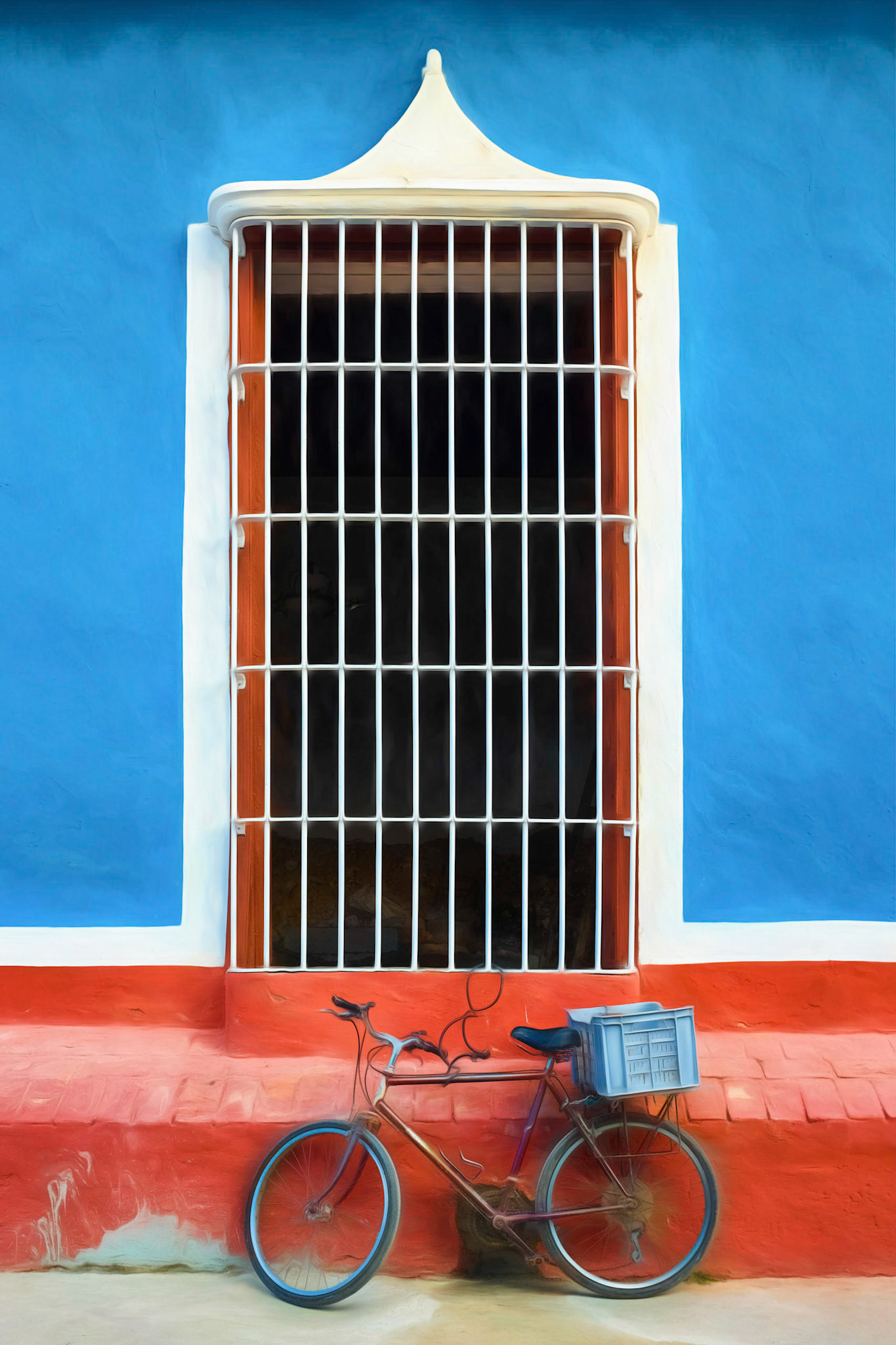 Bicycle by Red and Blue Painted Wall