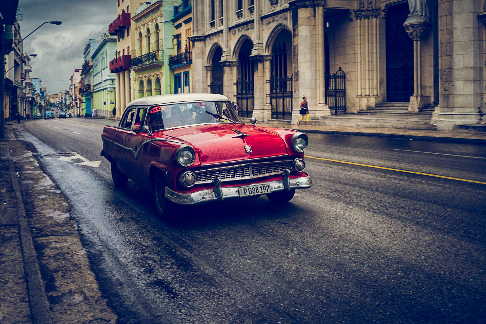 Cuban car driving in central Havana Cuba