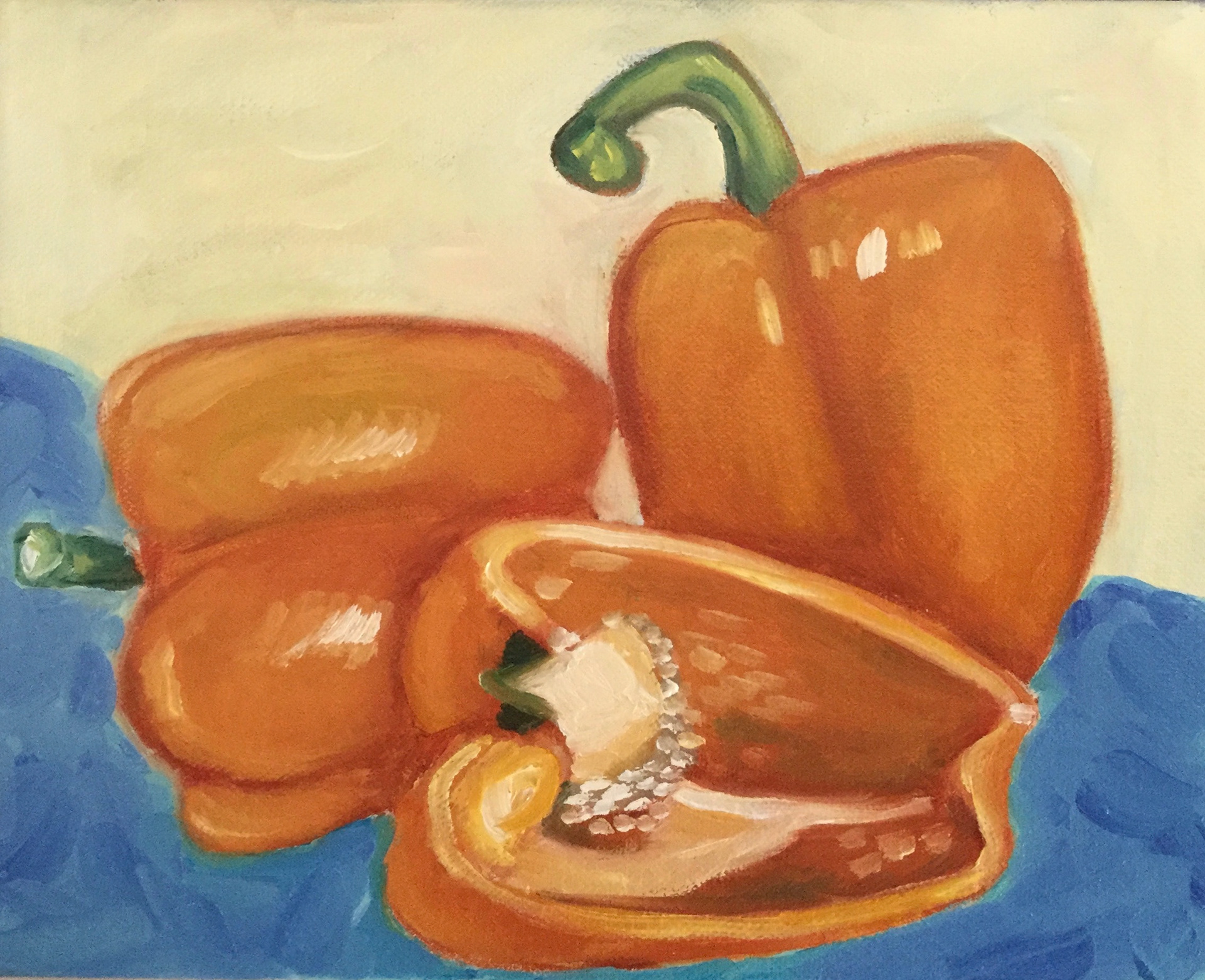 Orange Peppers, oil on canvas board, 8"x10, Unframed $50