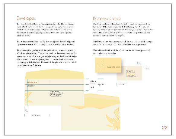 Envelope page from branding manual showing margins