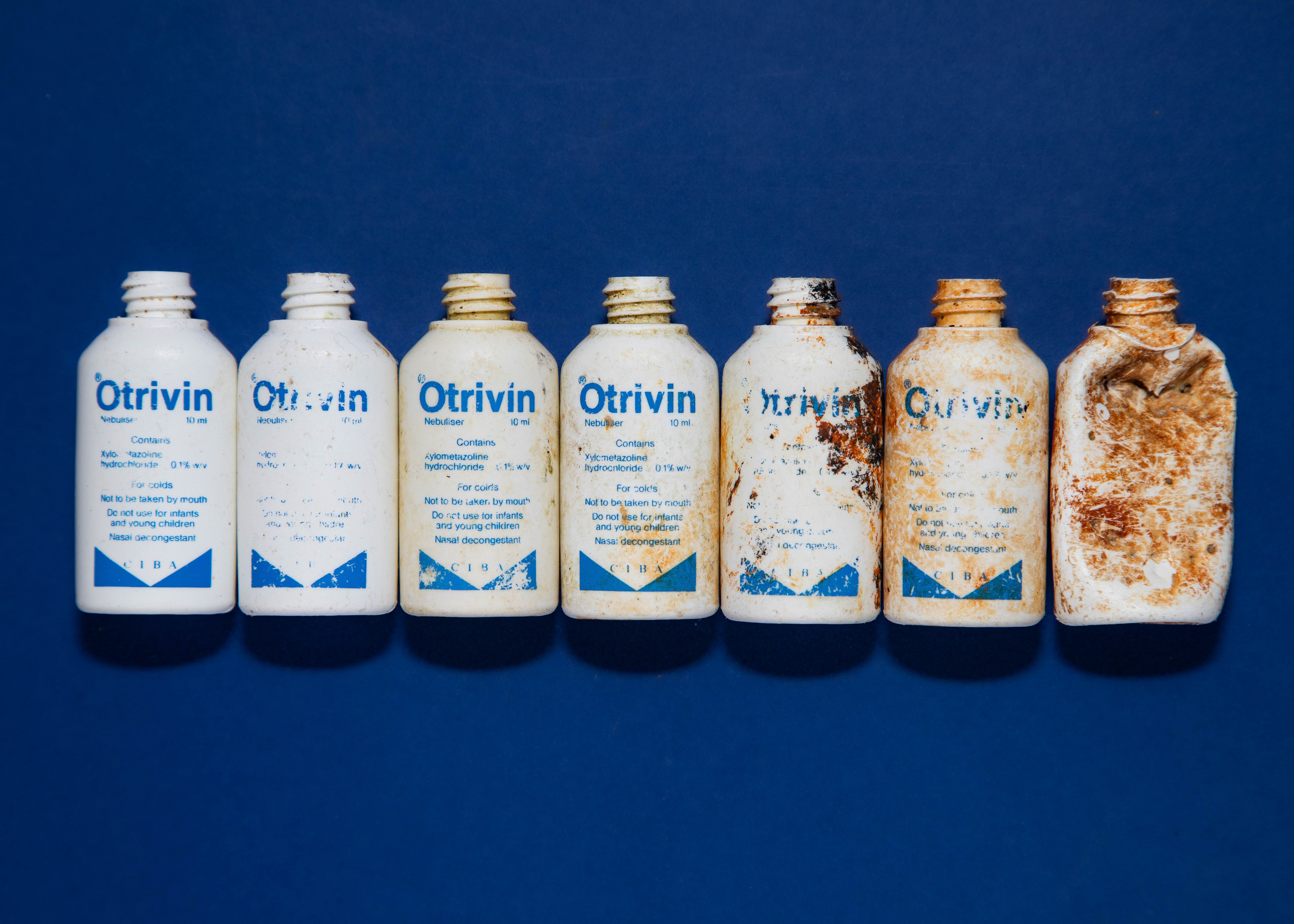 This shows the ageing of plastic pollution. These bottles are thought to have come from a shipping container leak 10 years ago and have just resurfaced, showing that the plastic bottles will break down and form microplastics in the ocean. 