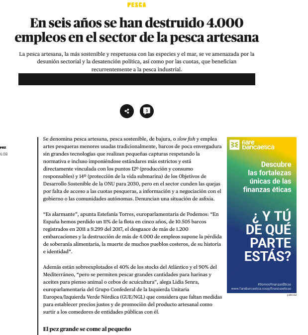 "In six years 4.000 jobs in small scale and artisanal fishing have been destroyed".