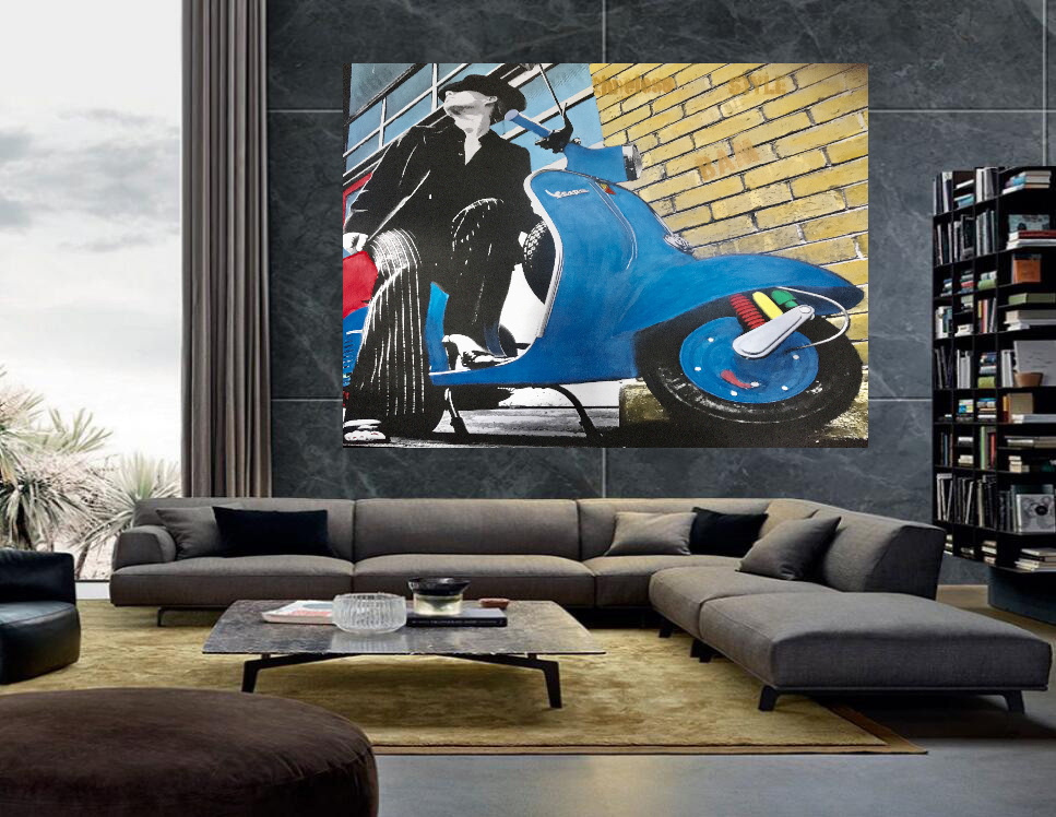 VESPA STYLING N#3 1100mm x 1700mm photo on canvas paint varnish pearl-ex powders, applied in layers $4000 SOLD