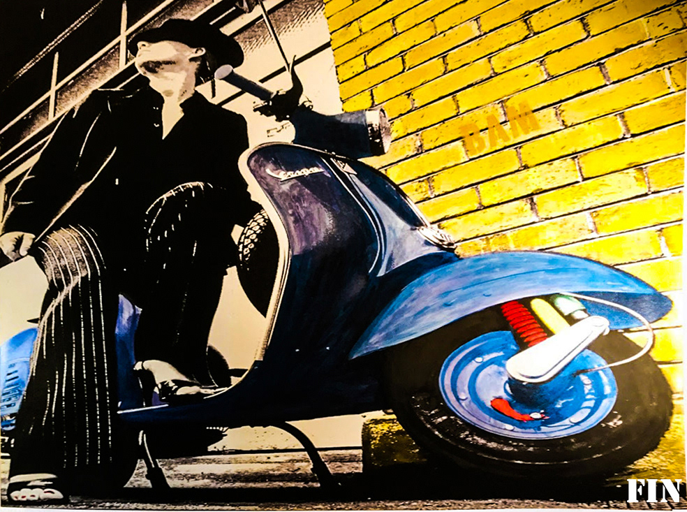 VESPA STYLING N#2 1000mm x 1600mm photo on canvas painted with inks varnish and stencils in layers $3600 SOLD