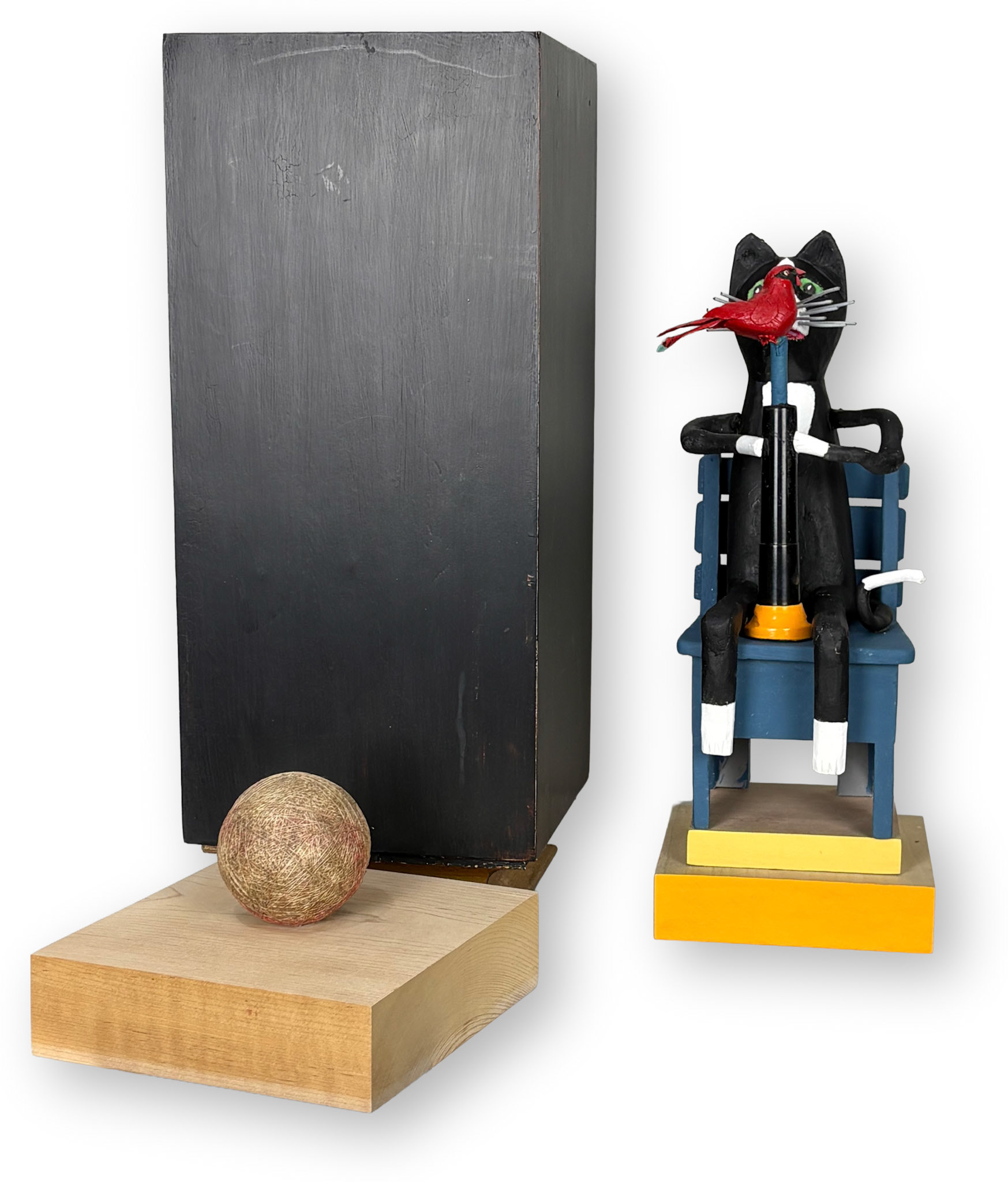 BLACK BOX WITH A CAT HOLDING A BIRD (DETAIL)