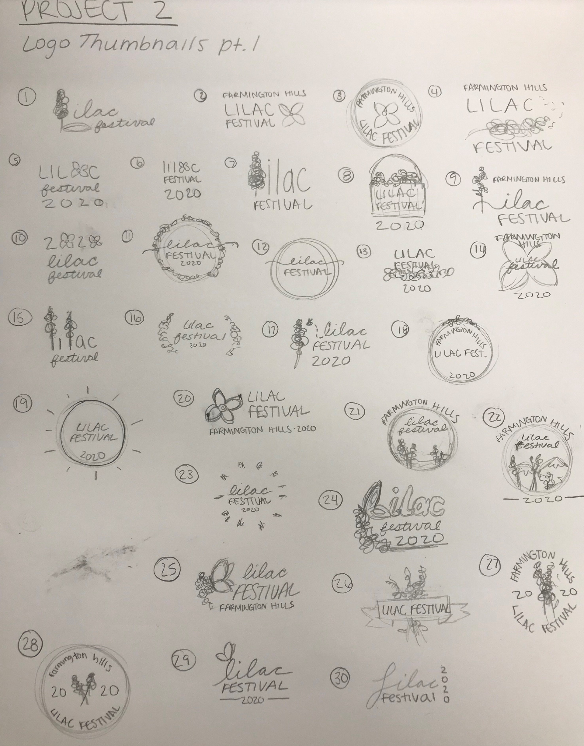 Thumbnail sketches for possible logo designs during the brainstorming phase