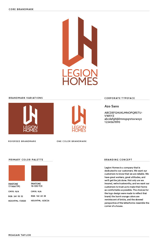 Final logo board for "Legion Homes"