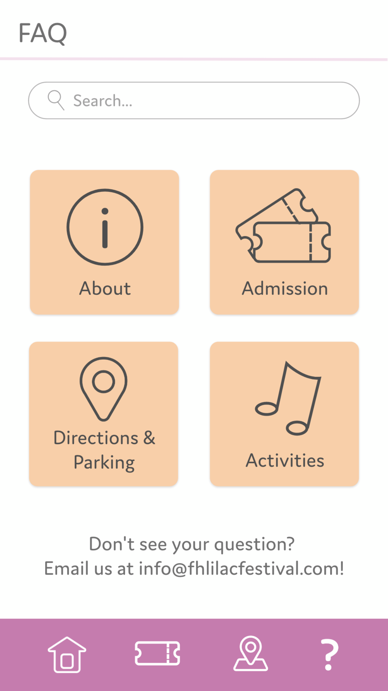 FAQ page of the Lilac Festival app