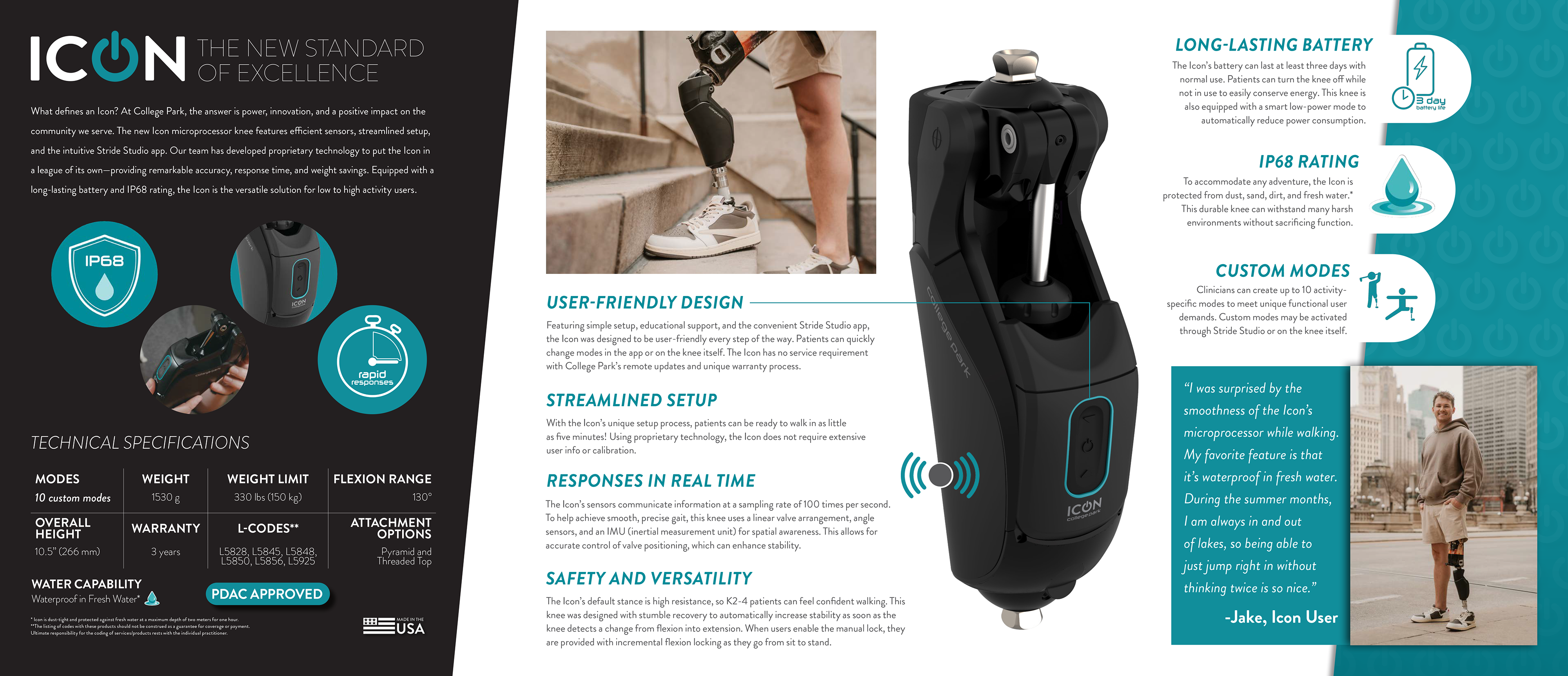 Tri-fold brochure design for our Icon microprocessor knee