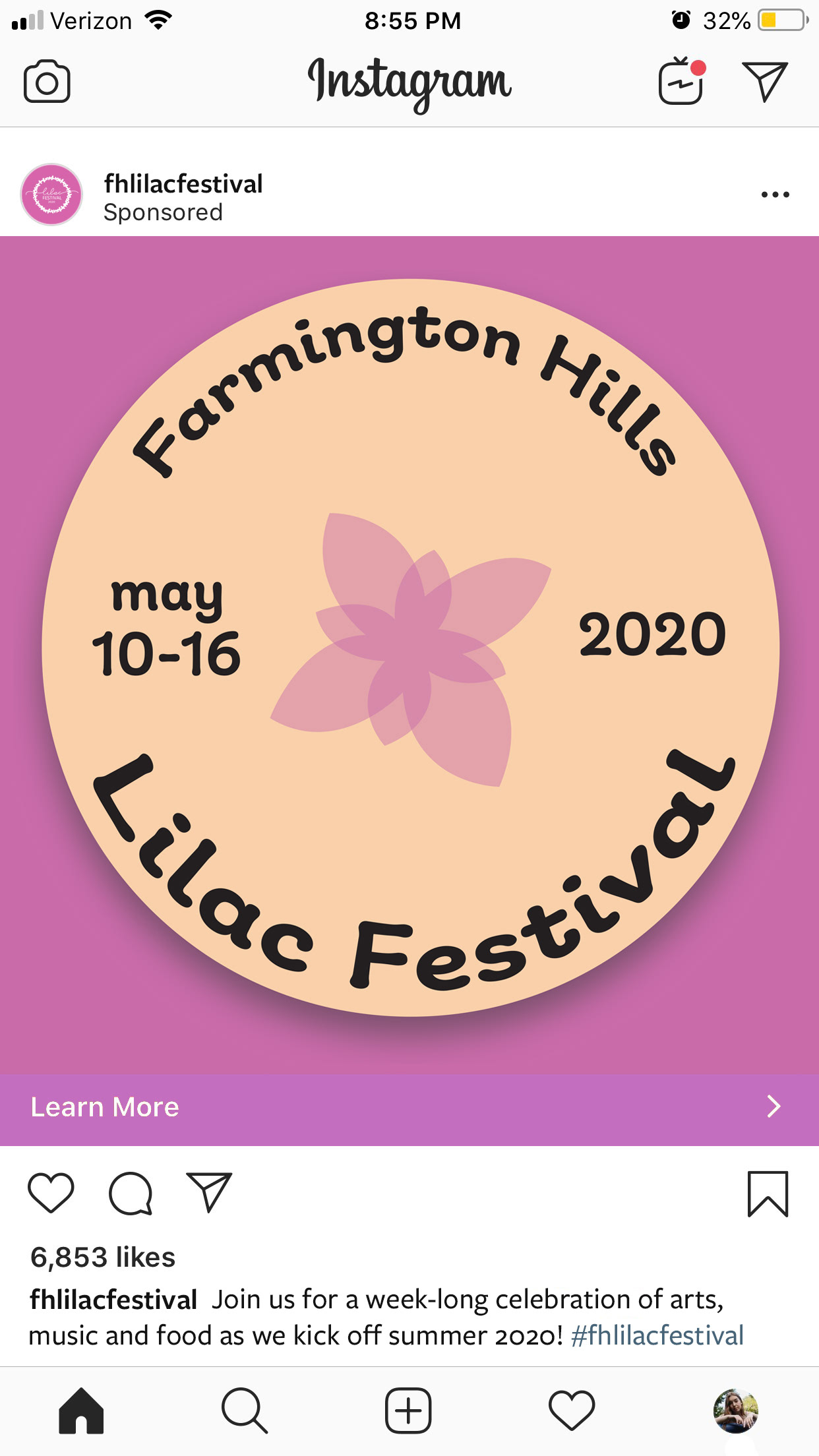 Instagram ad for the Lilac Festival