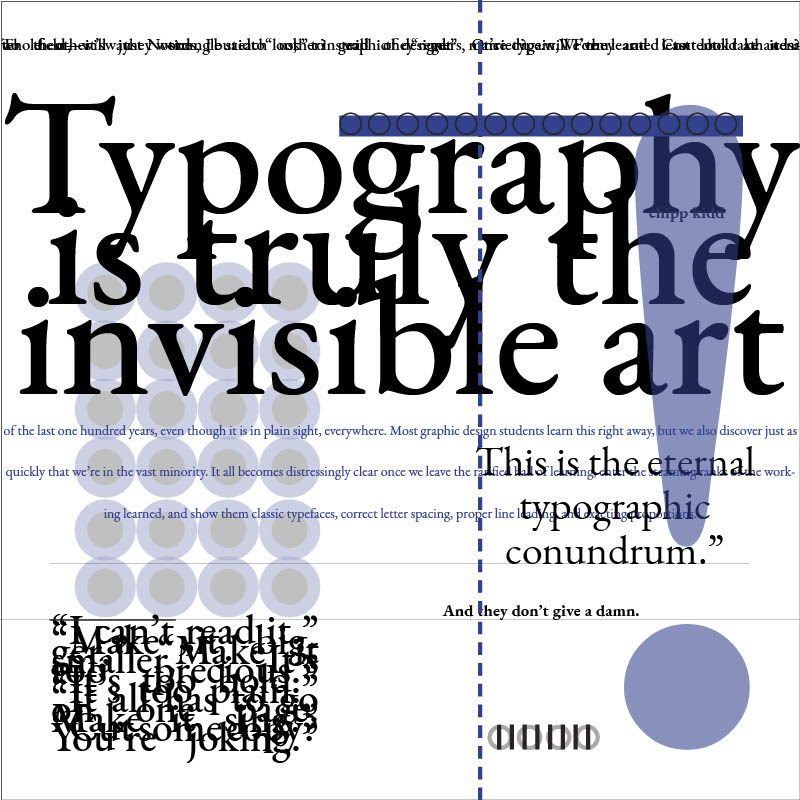 Typographic layout of a quote by Chipp Kidd (typeface: Garamond in various sizes, weights and colors)