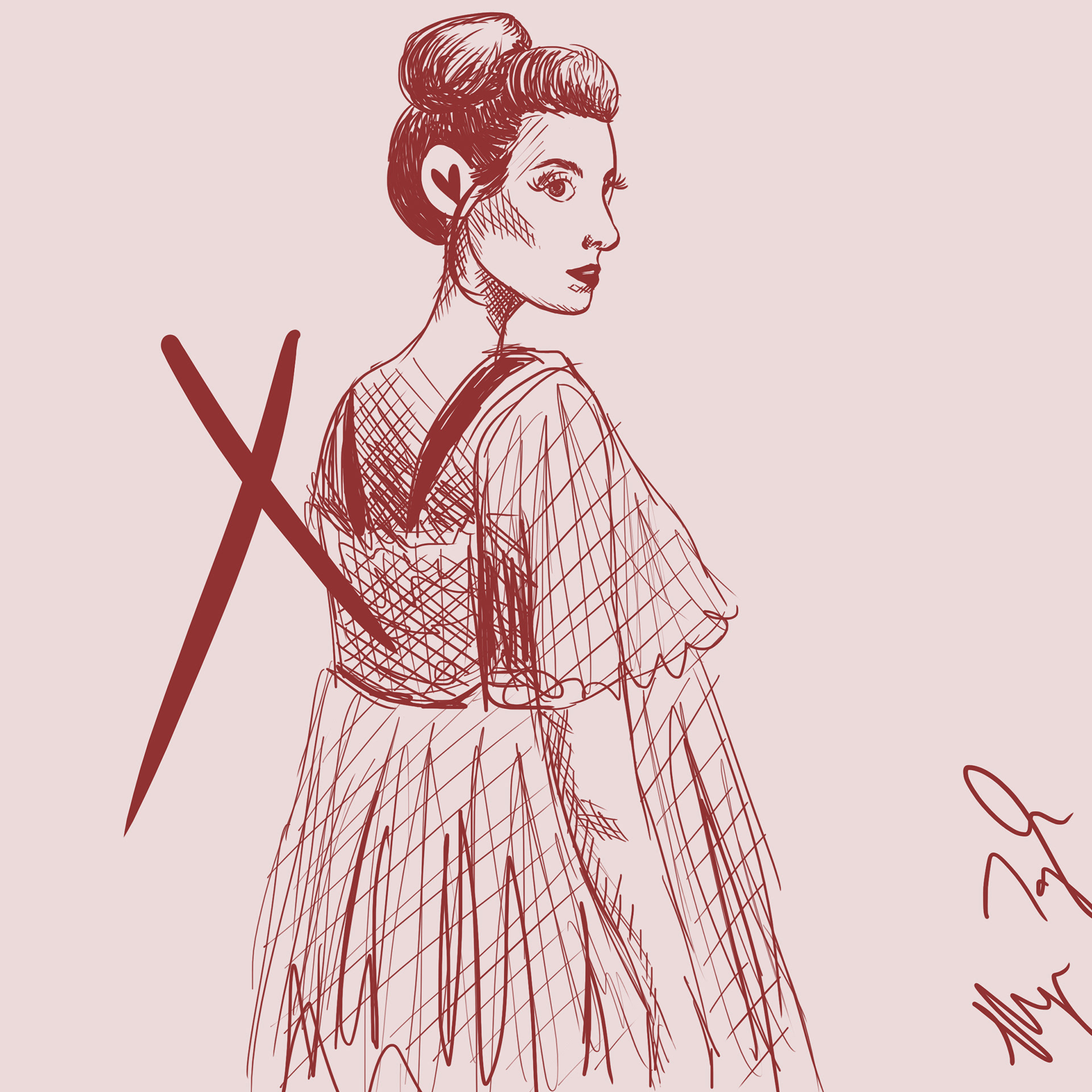 Digital sketch of Villanelle from Killing Eve (2020)