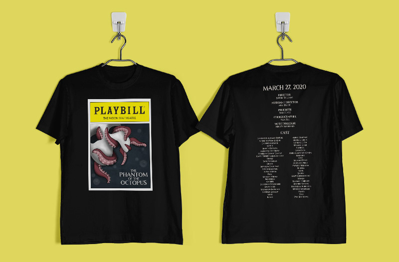 Phantom of the Octopus Playbill t-shirt (Created using Vintage Styled Free T-Shirt Mockup (Round Neck) from ZippyPixels.com)