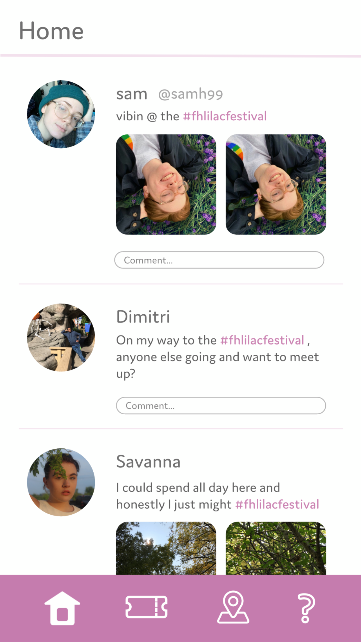 Home page of the Lilac Festival app