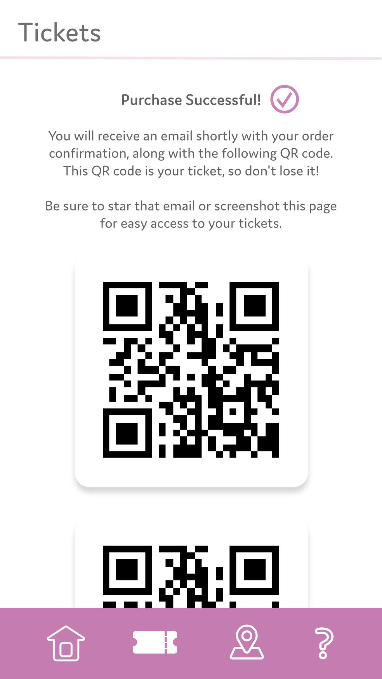 Ticket confirmation page of the Lilac Festival app
