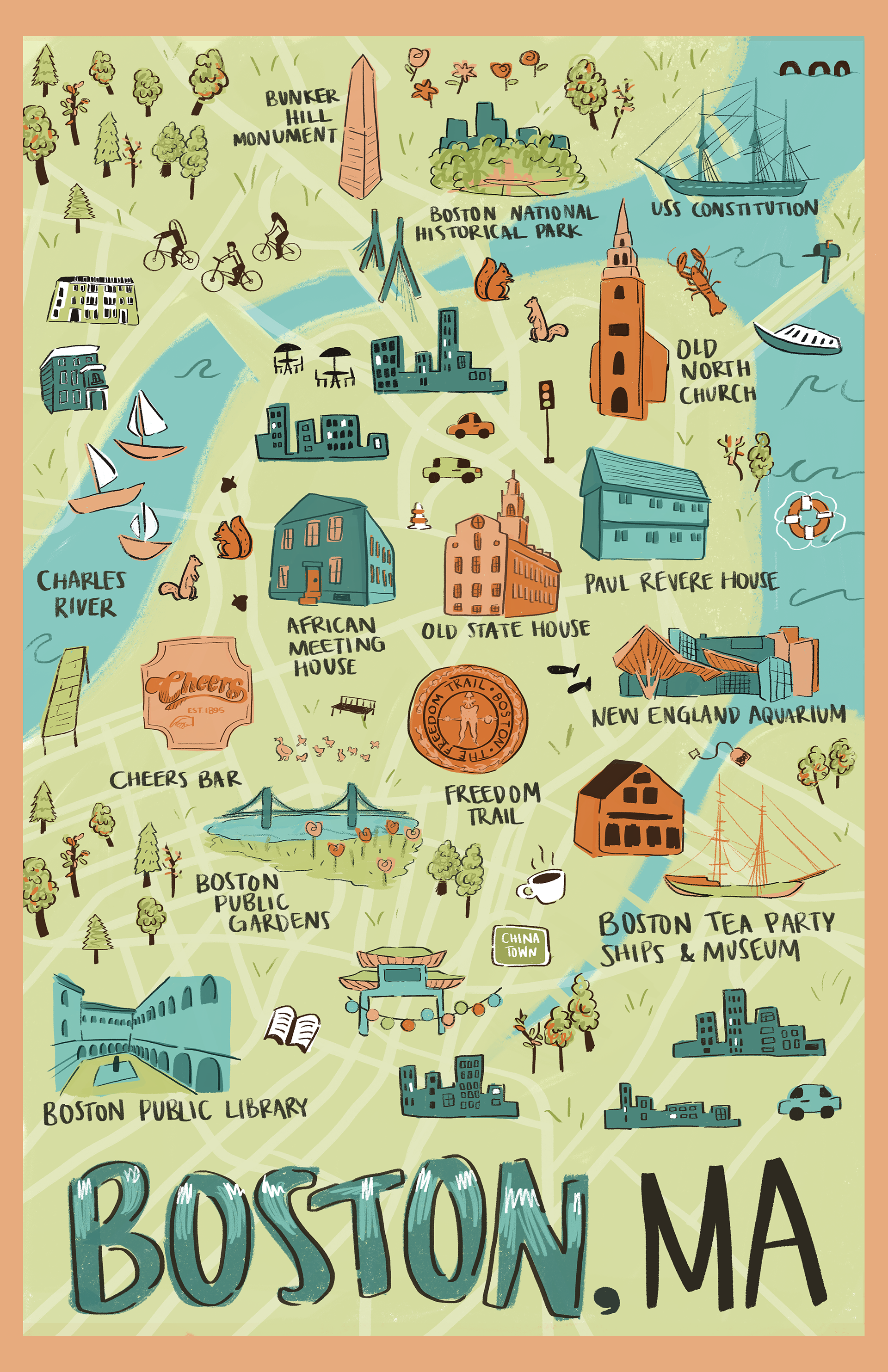 Illustrated map of Boston, MA (2020)