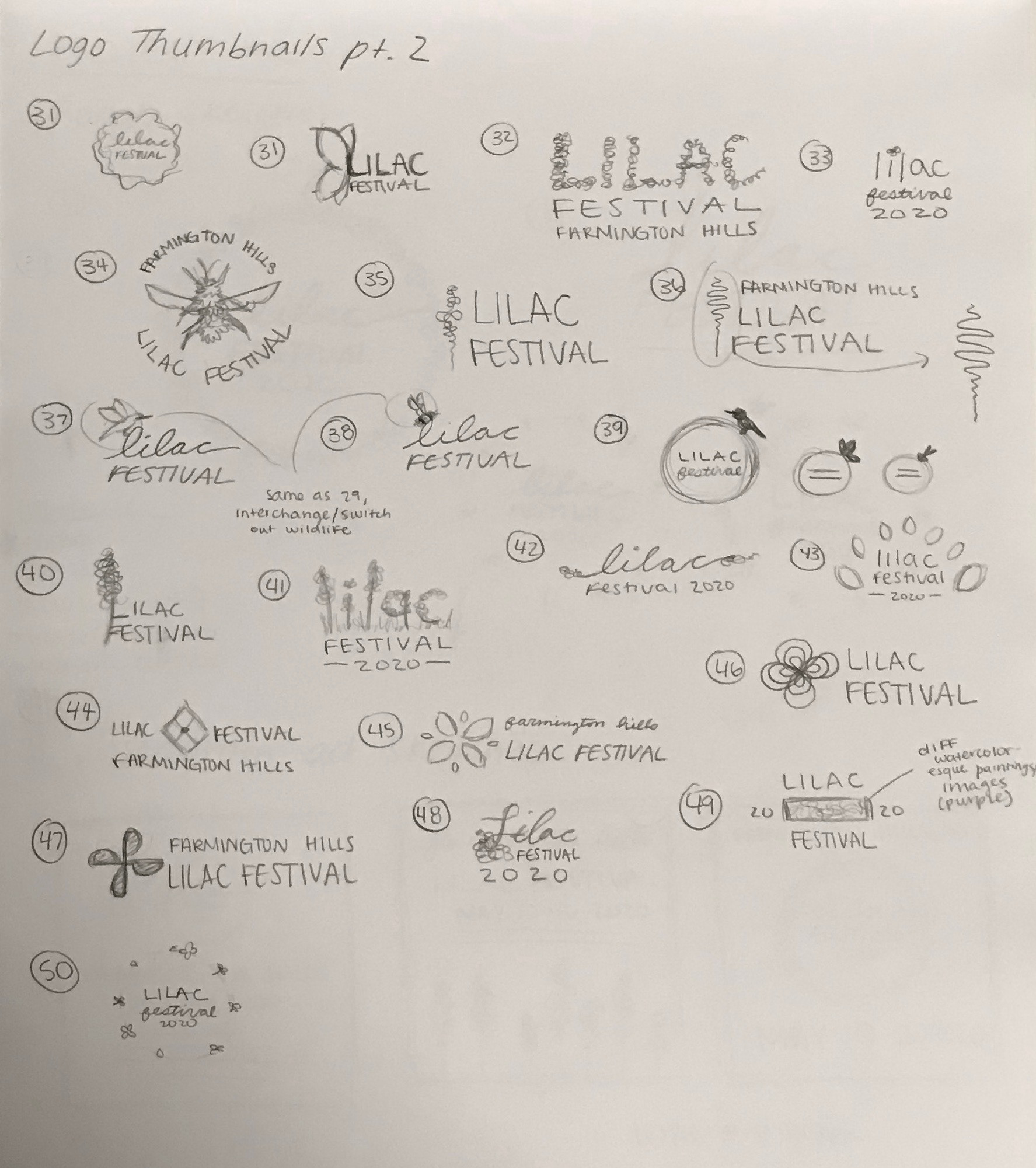 Thumbnail sketches for possible logo designs during the brainstorming phase