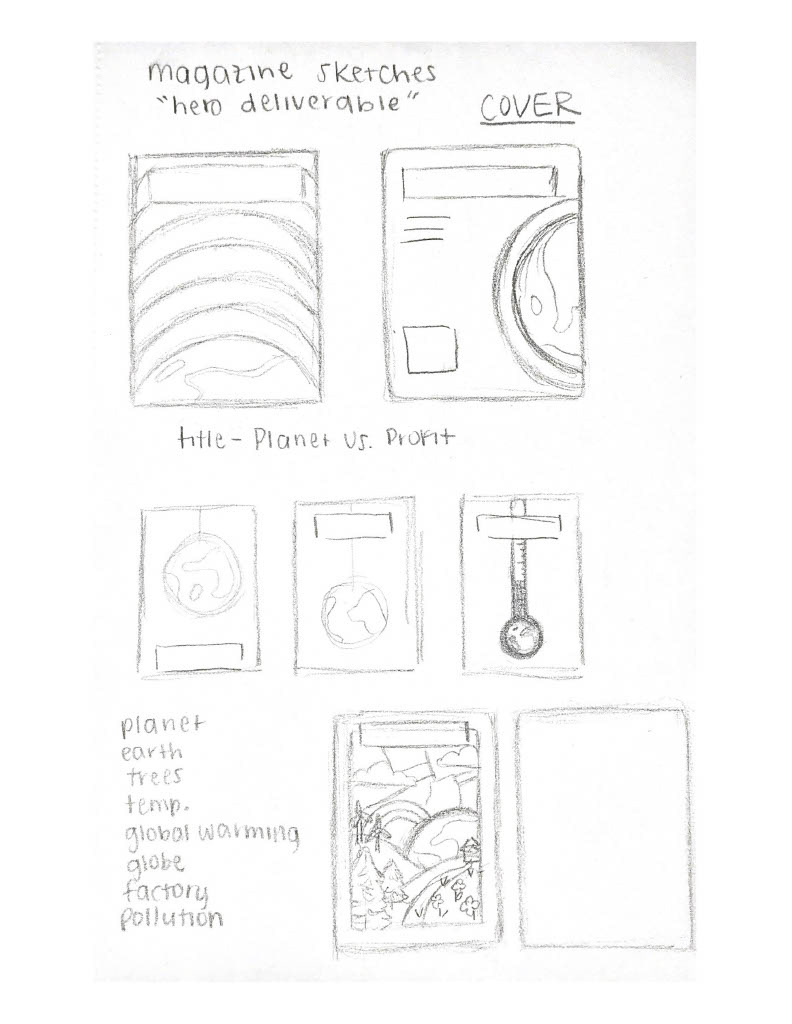 Thumbnail sketches for my magazine cover design