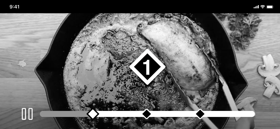 This is an example of a full video playing on a device. You'll see the "video point" graphic over that specific point in time in the video. As well as on the video timeline.