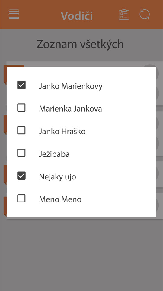 Drivers section, subsection: list of all – select