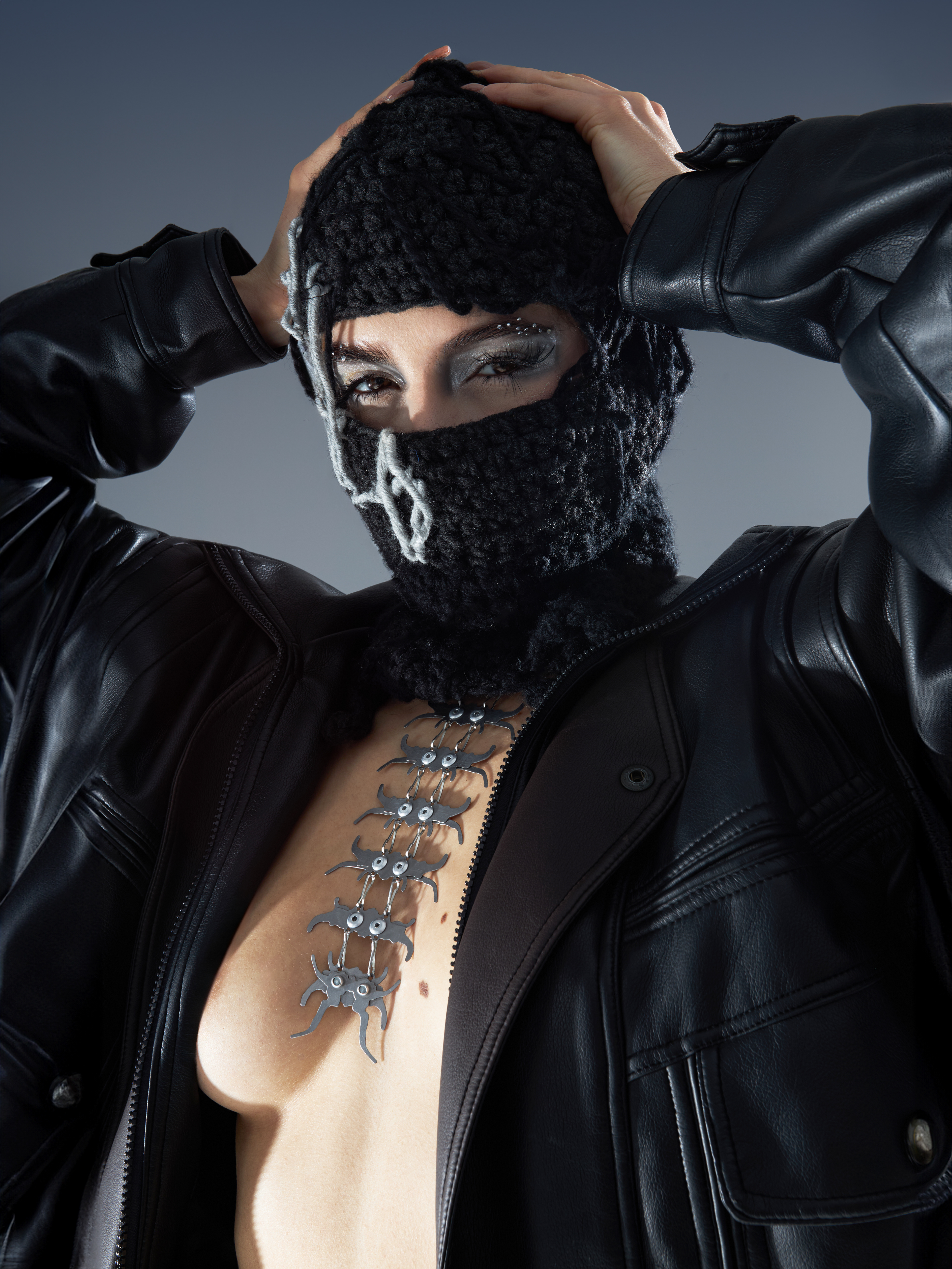 Julia Buszta for Roll up magazine wearing balaclava by Kei Design