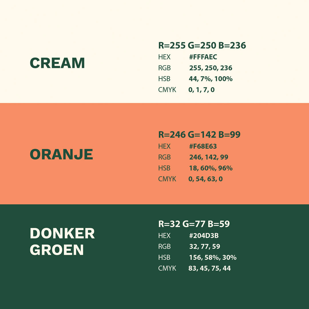 Warm and welcoming colour palette developed for the Mannen met Pannen visual identity.