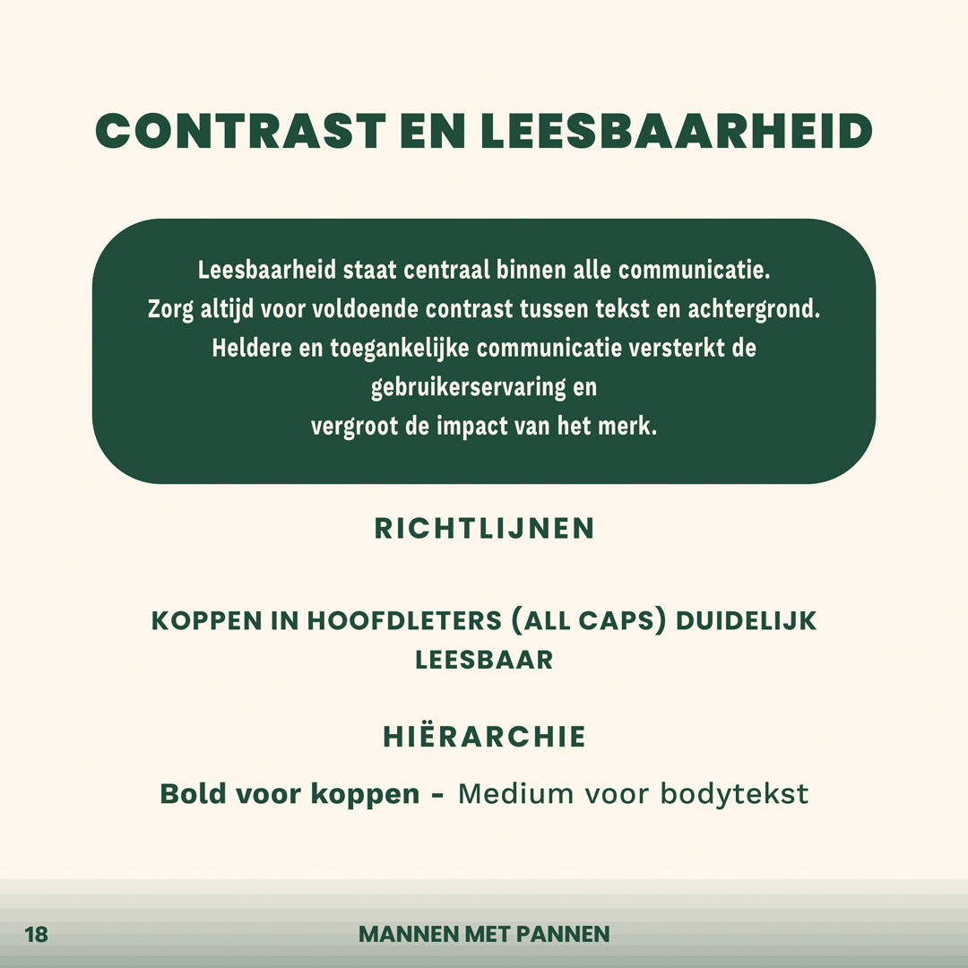 Typography hierarchy showing the use of headings, supporting text and body copy within the brand identity.