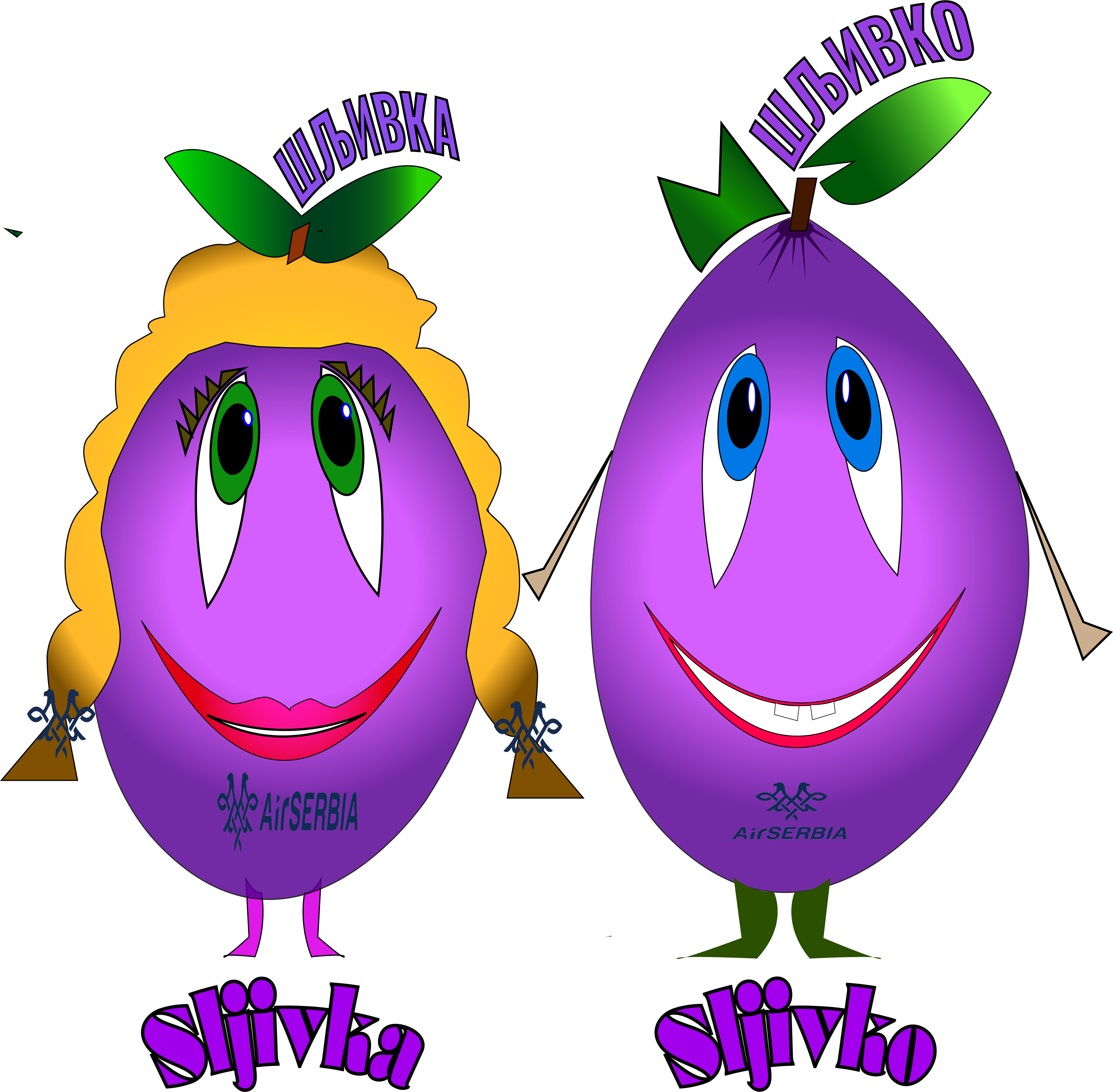 Mascot concepts and vector illustrations developed for an Air Serbia design project.
