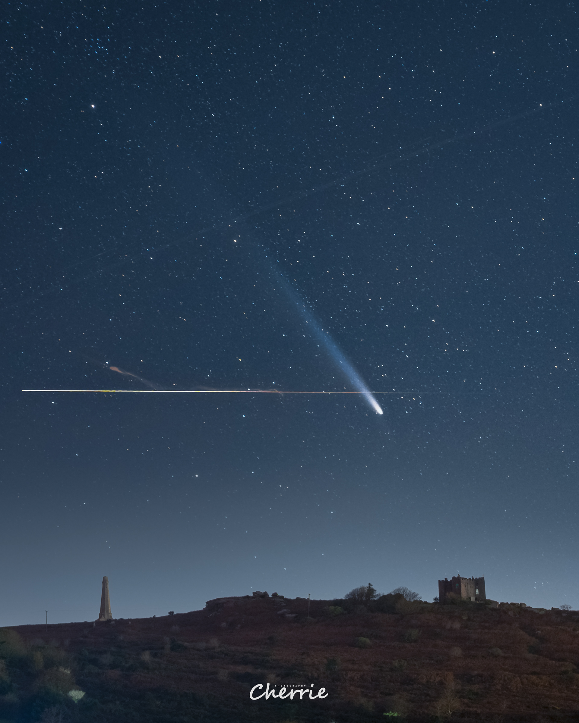 The Two Visitors Comet Atlas & Meteor At Carn Brea 