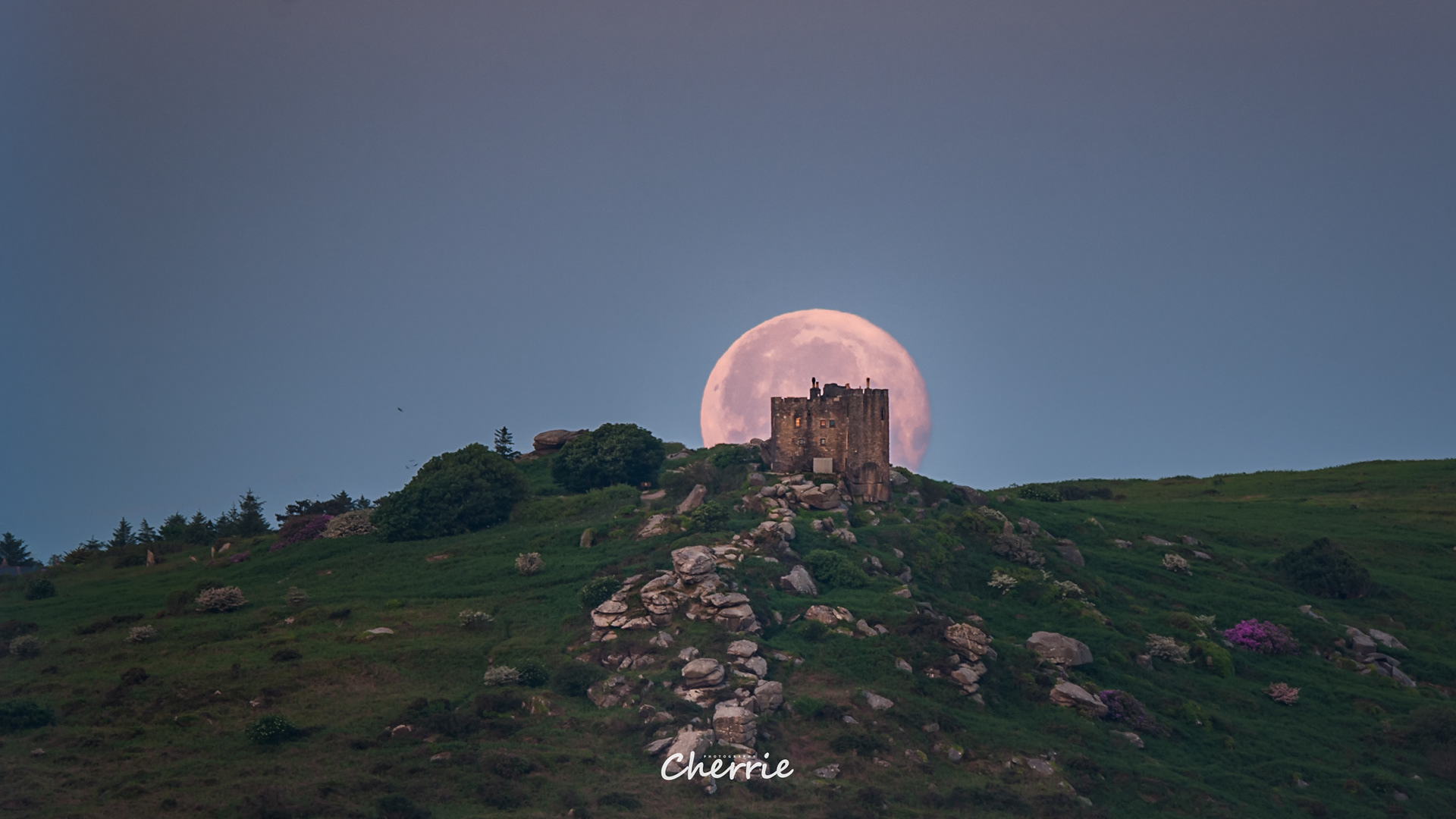 Moonset At Carn Brea Castle Cornwall