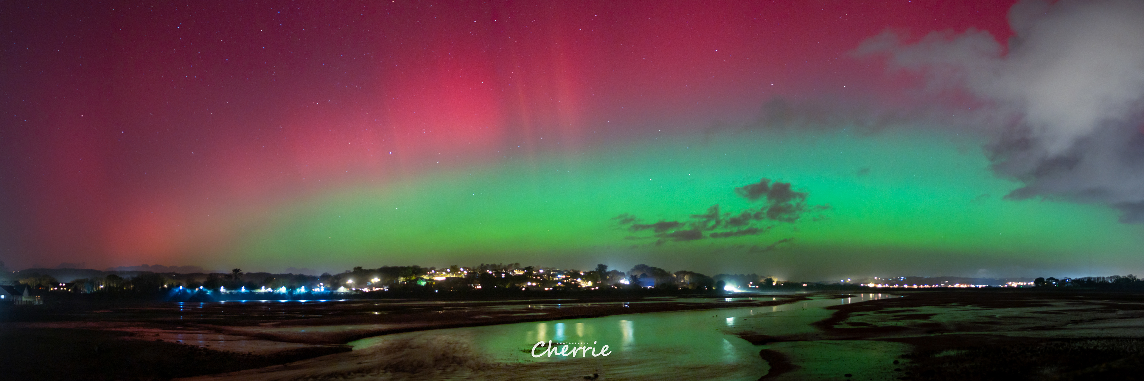 Aurora Borealis Pano Over Lelant, St Ives Cornwall