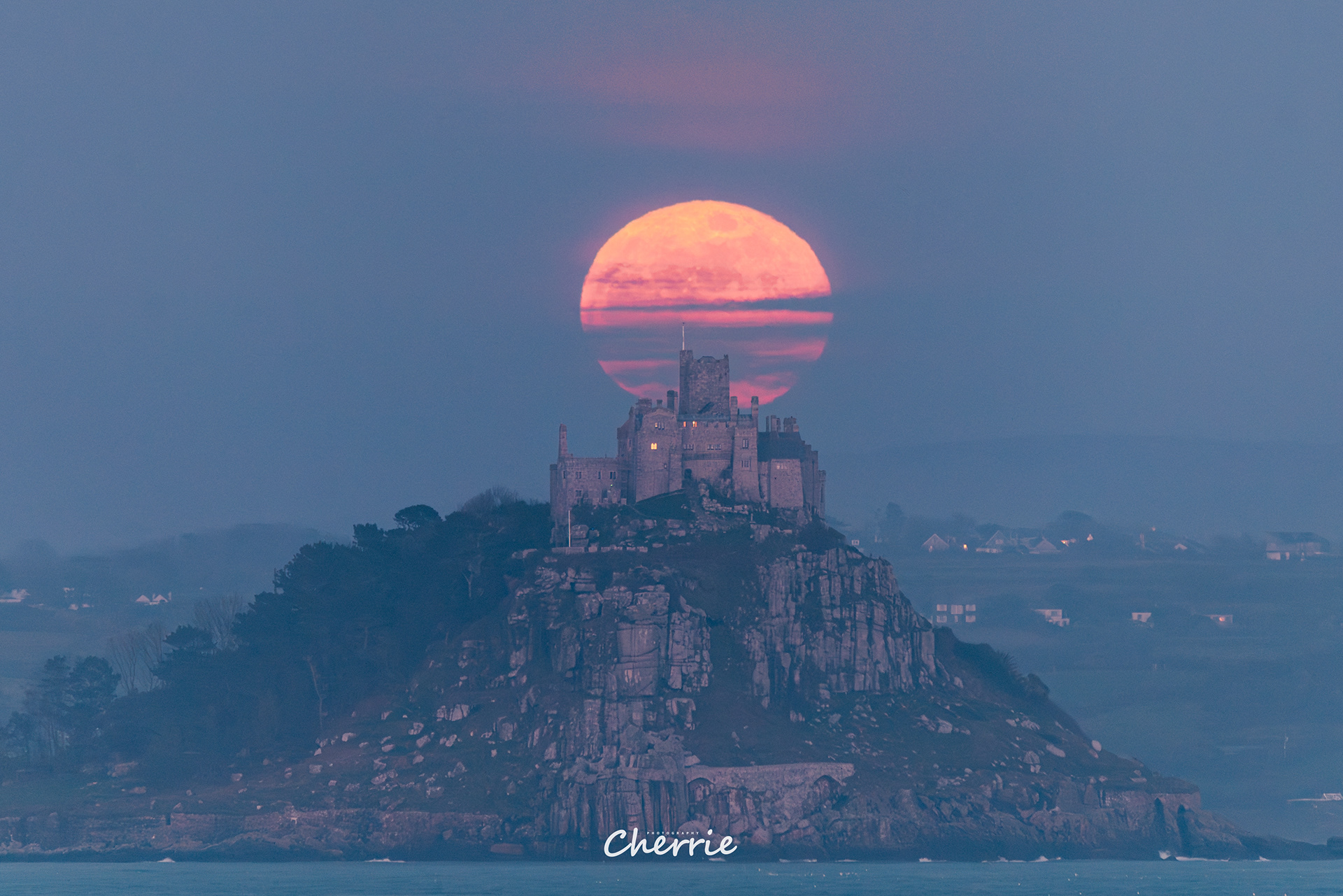 The Hazy Worm Moon Aligned With St Michaels Mount Cornwall
