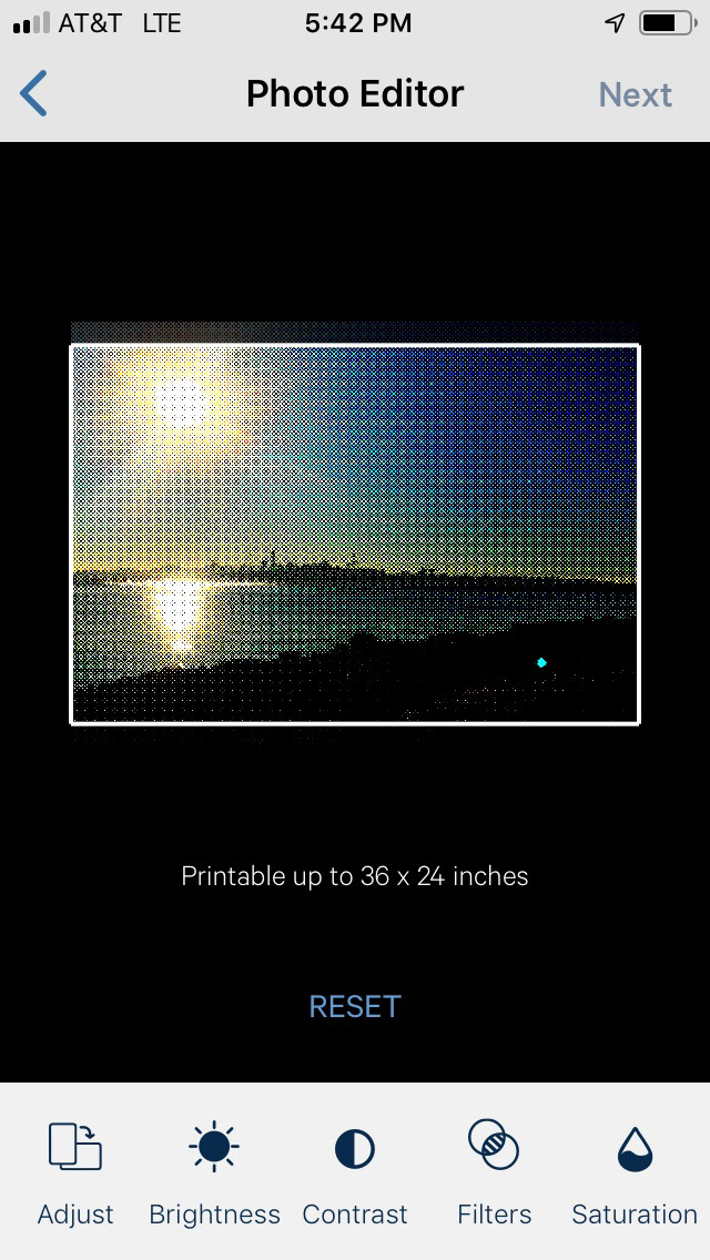 Reset at bottom Clears all Photo edits