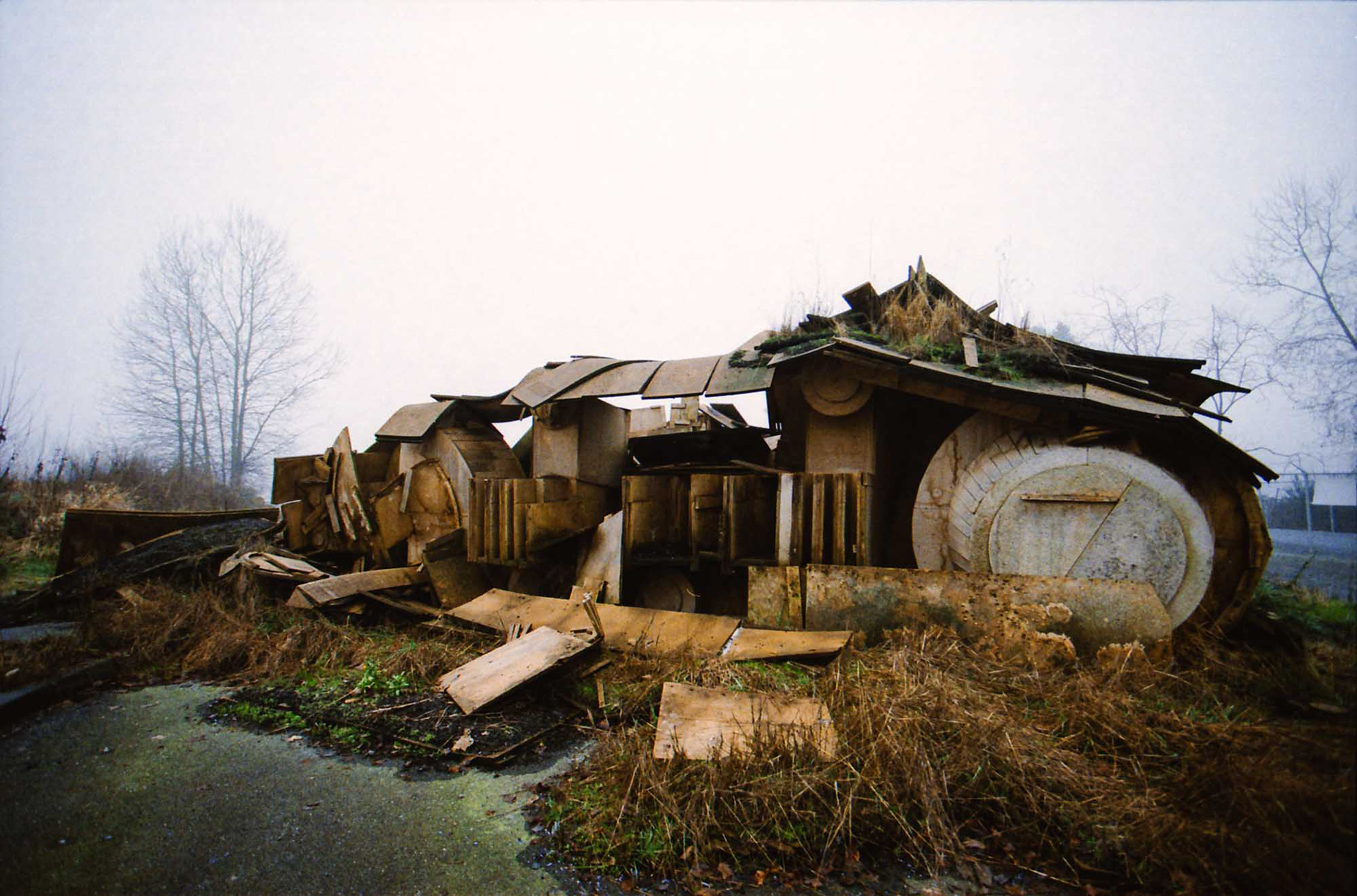 Folke Köbberling and Martin Kaltwasser bulldozer, Athletes’ Village, analog film  Vancouver BC  2013