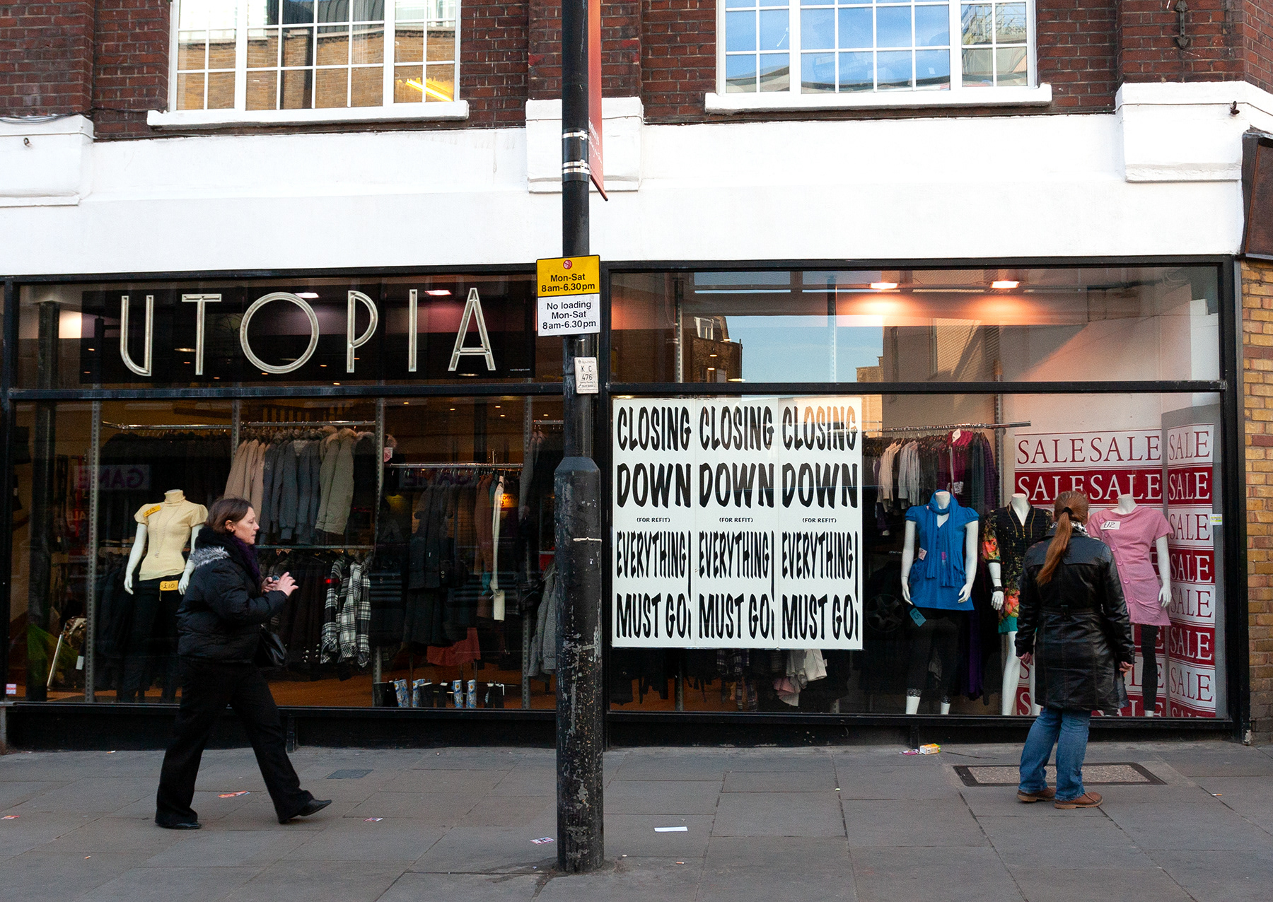 Utopia closing down for refit everything must go. East End, London. January 20, 2009