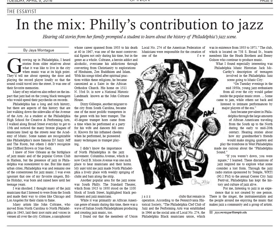 Volume 94 Issue 26 4/5/2016 - "In the mix: Philly's contribution to jazz"