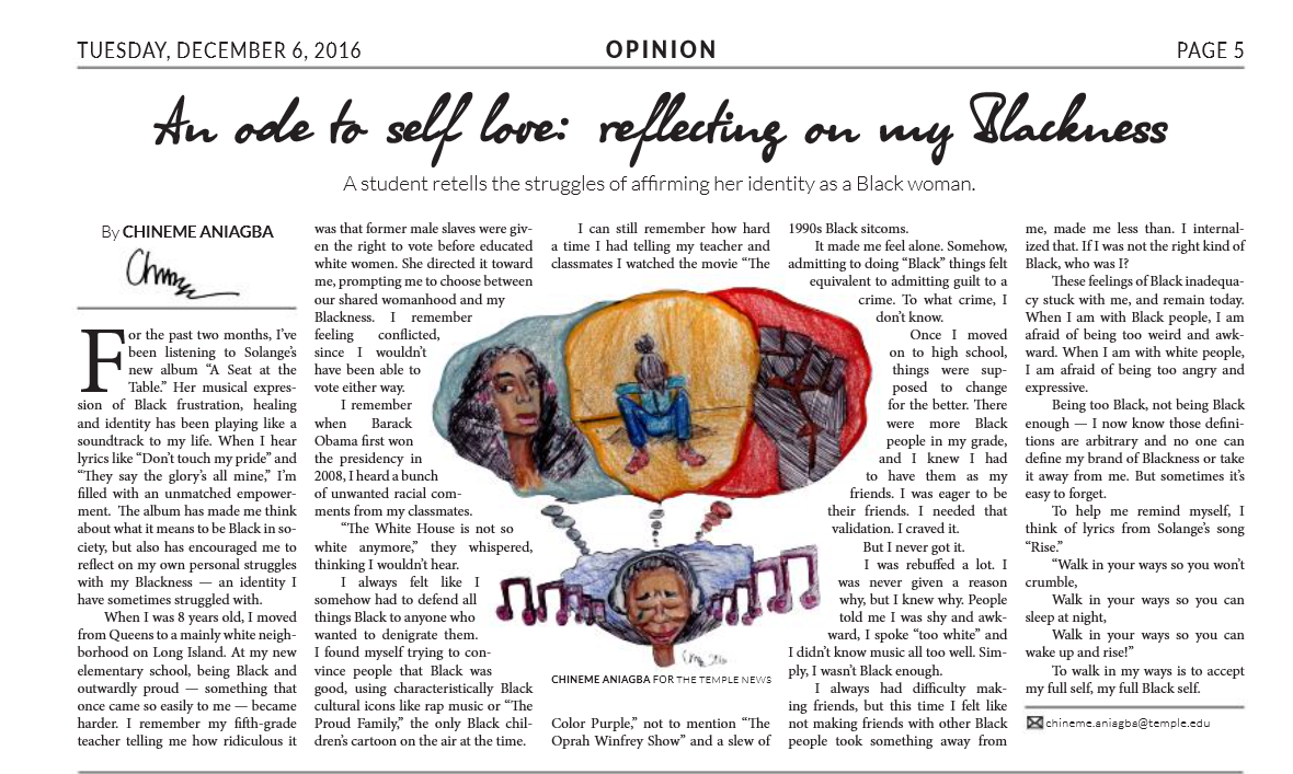 Volume 95 Issue 14 12/06/16 - "An ode to self love: reflecting on my Blackness