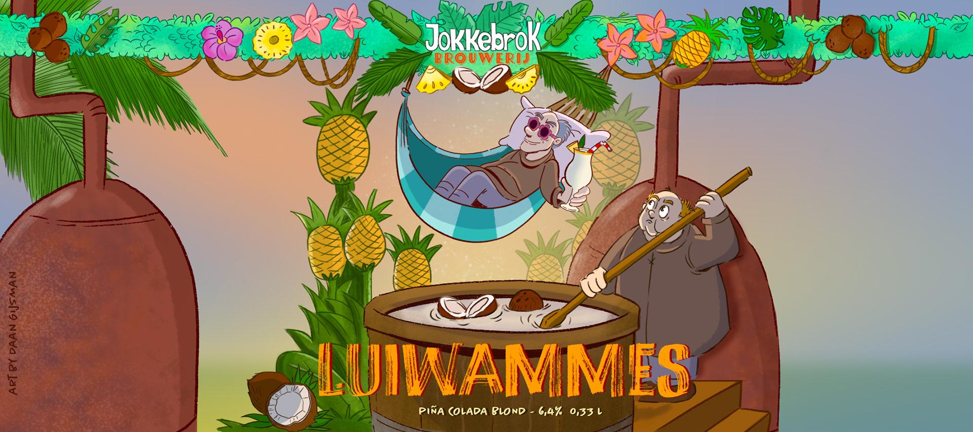 Etiket ontwerp - Luiwammes Pina Colada blond - Jokkebrok Brouwerij
