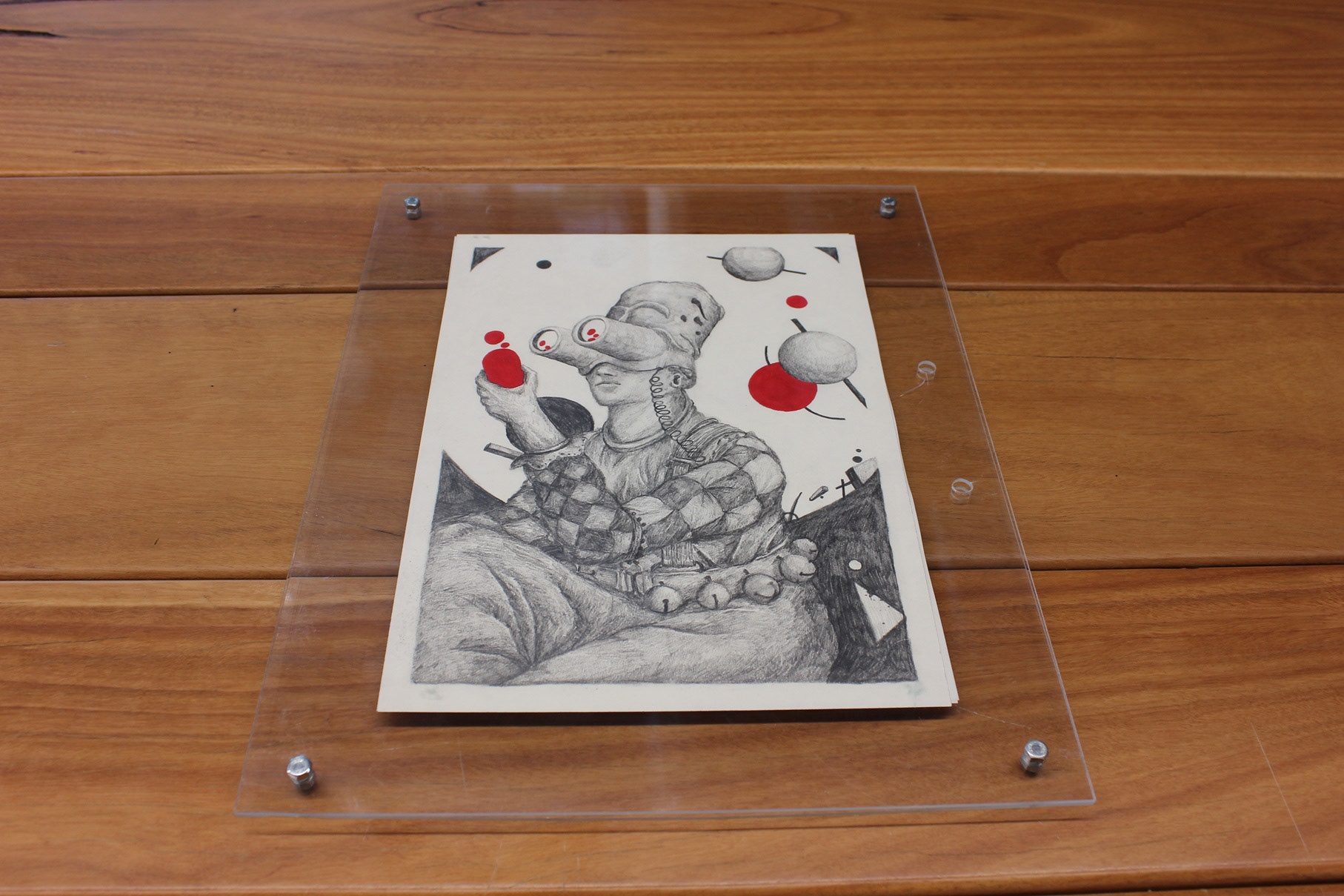 (2022). Drawing of the Technician installed in E-Block. [Perspex, pencil on paper]. Installation view.