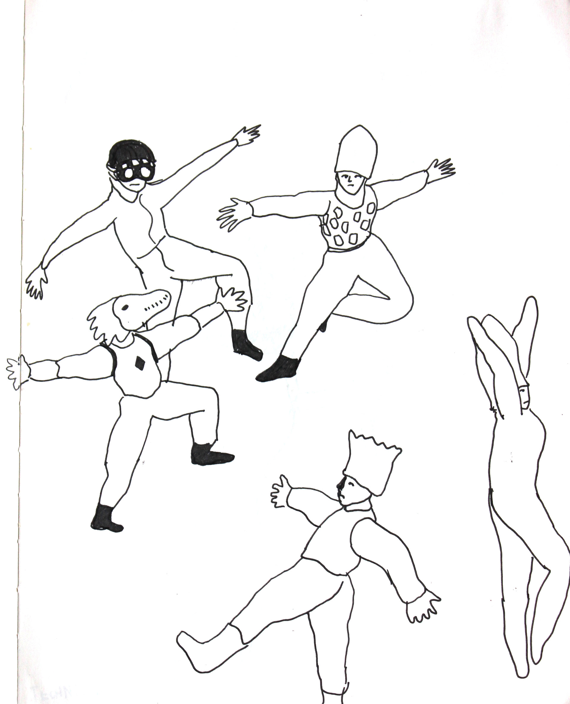 (2022). Lada, Nero, the Technician, and Sira, early sketch. [Pen and ink on paper]. 210 × 297 mm.