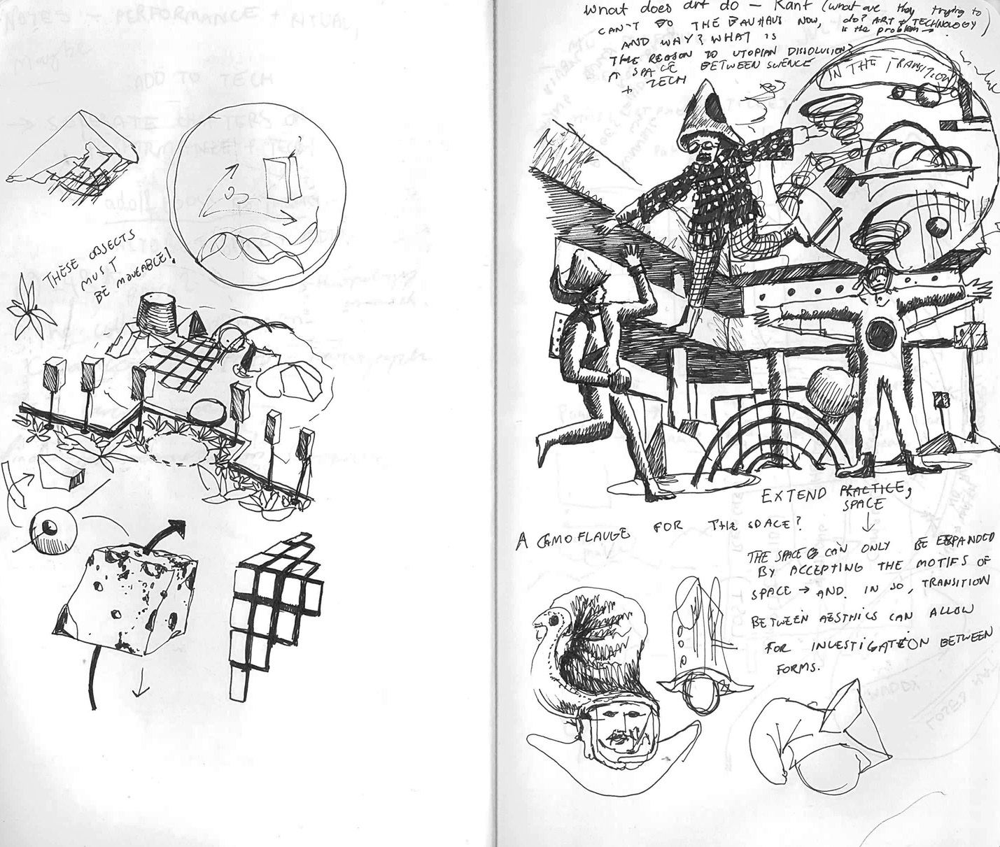 (2021). Early notebook sketches of the performance. [Pen and ink on paper].