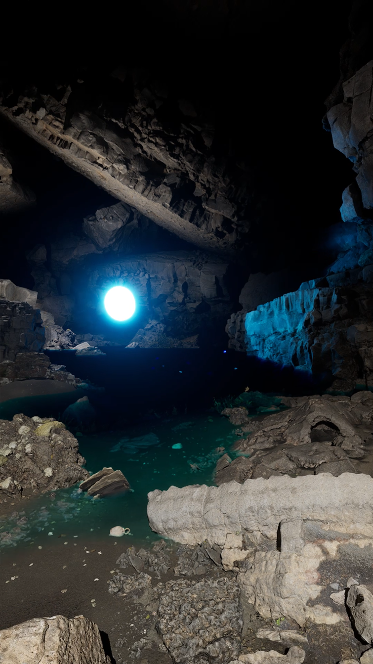 (2021). Expanded Spaces, Cave World. [Three-channel installation, HD video, stereo-sound, infinite loop]. Render view.