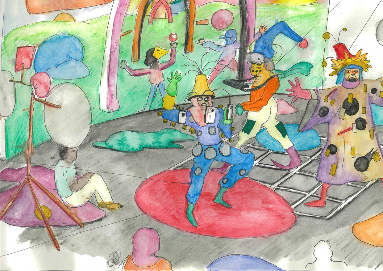 (2021). Spatial Expansions installation design with performance. [Watercolour on paper]. 297 x 420 mm.