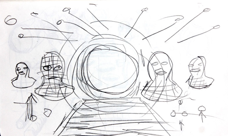 (2021). Floating Head World II. [Pen and ink on paper]. 210 × 297 mm.